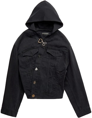 (Women) Balenciaga SS23 Black Hooded Denim Jacket with Embellished Buttons. 702435TNW111700 Buy (Women) Balenciaga SS23 Black Hooded Denim Jacket with Embellished Buttons. 702435TNW111700