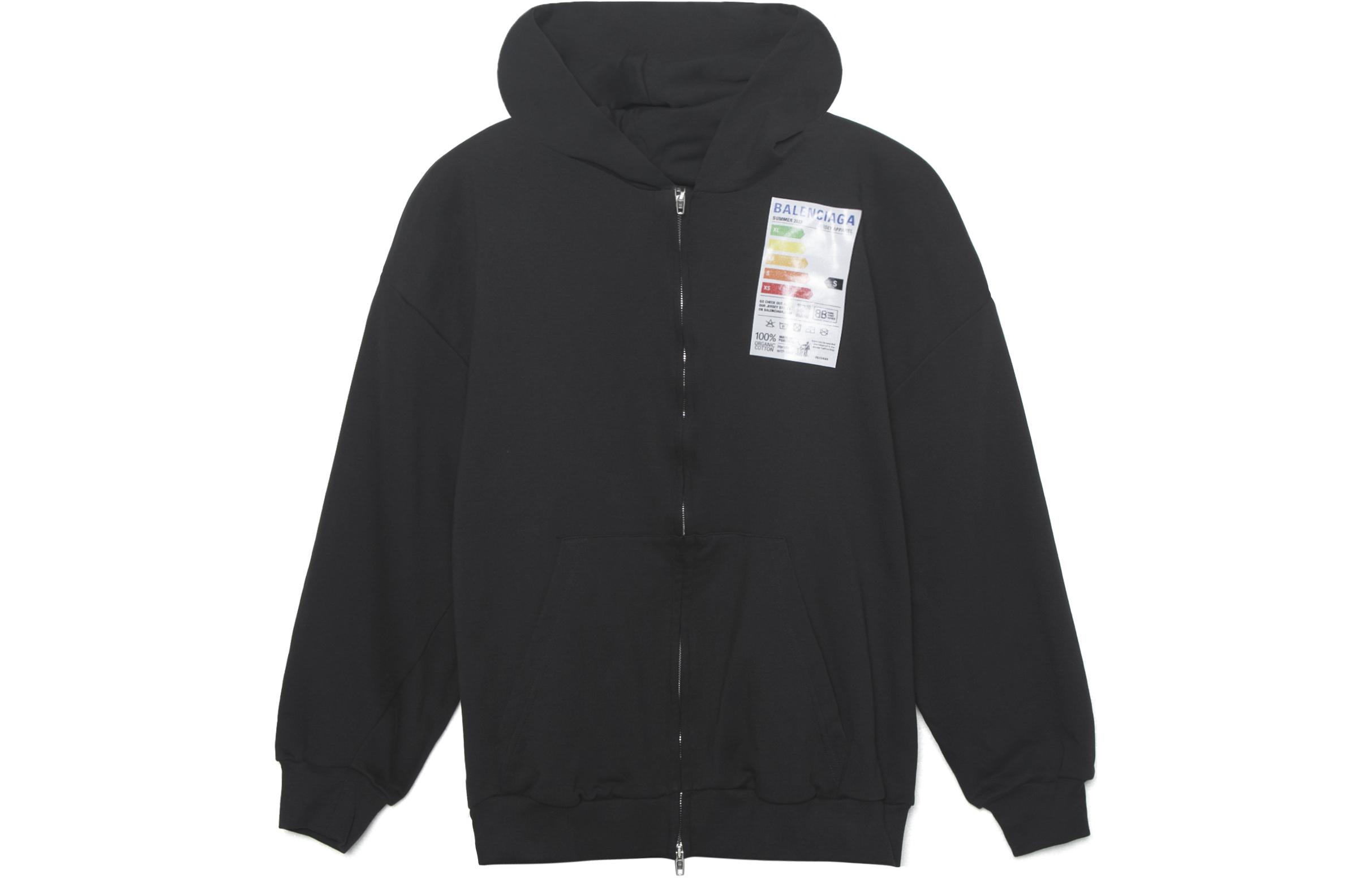 Buy (W) Balenciaga SS23 黑色連帽拉鍊寬鬆版套頭運動衫。 744454TOVD61055