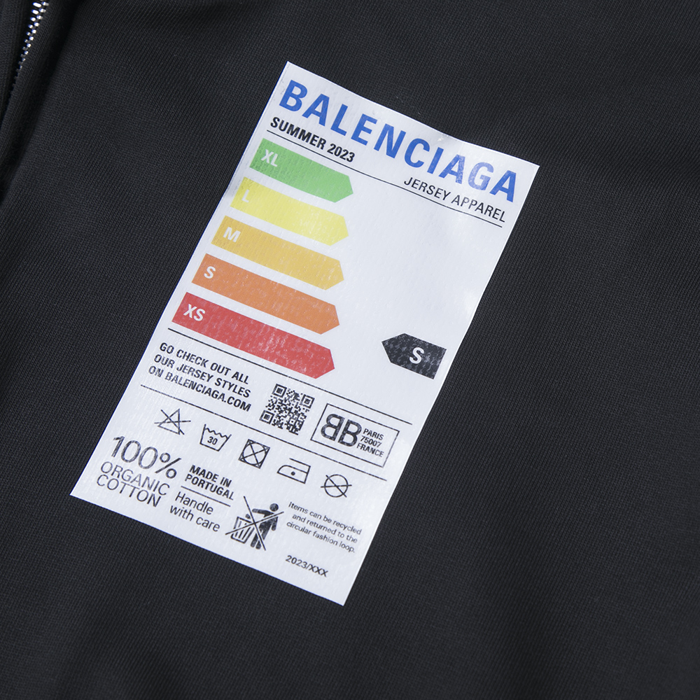Shop (W) Balenciaga SS23 黑色連帽拉鍊寬鬆版套頭運動衫。 744454TOVD61055