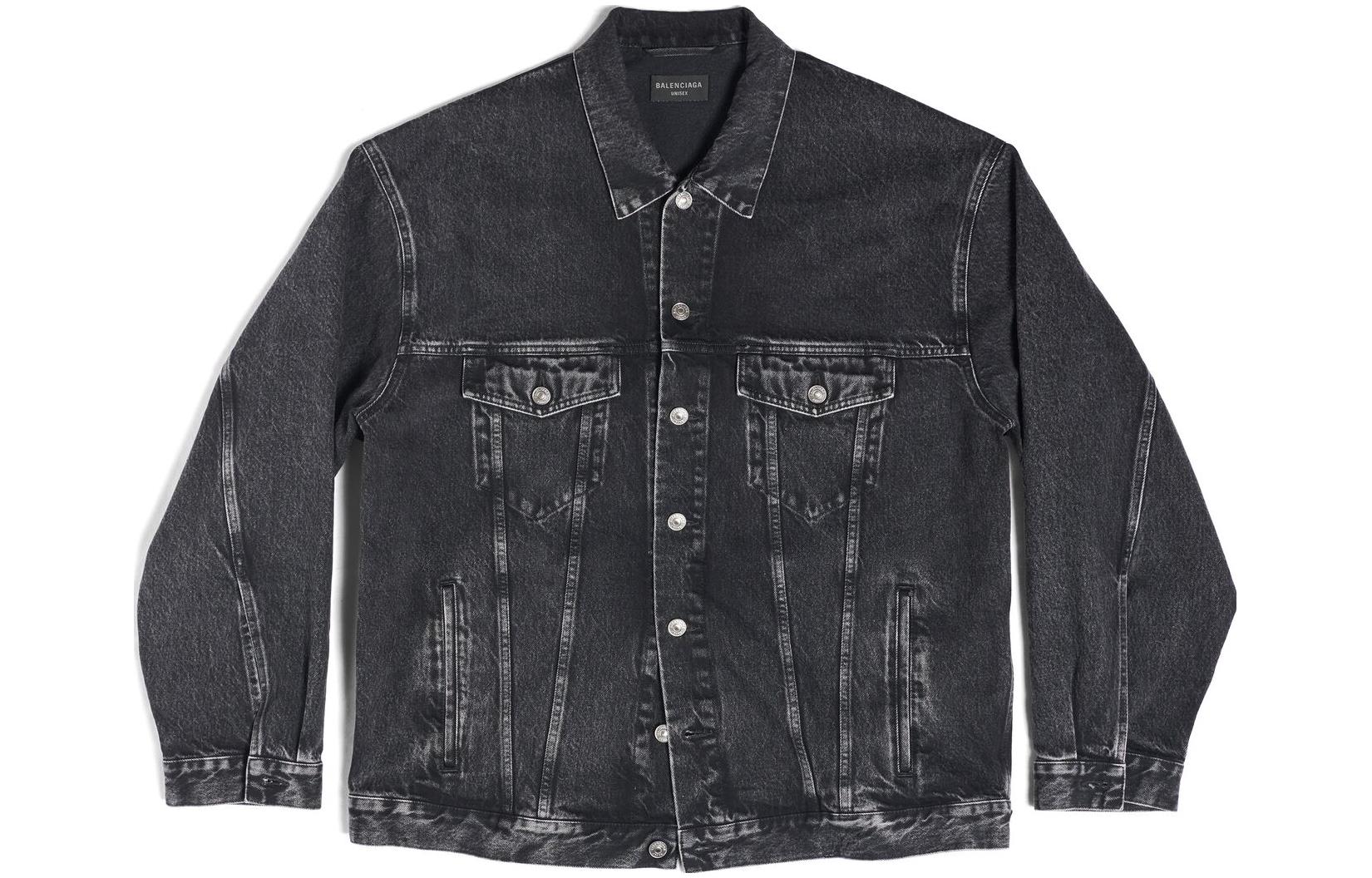 (Women) Balenciaga SS23  Black Logo Denim Jacket Long Sleeve Relaxed Fit 729353TBP471055