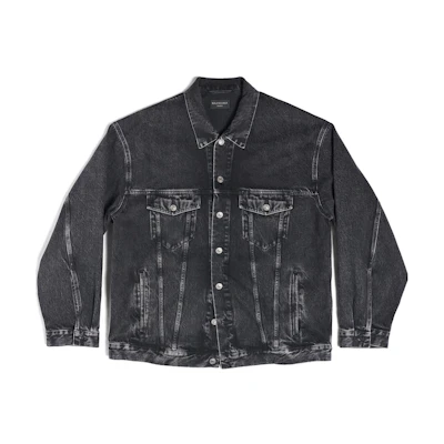 (Women) Balenciaga SS23 Black Logo Denim Jacket Long Sleeve Relaxed Fit 729353TBP471055