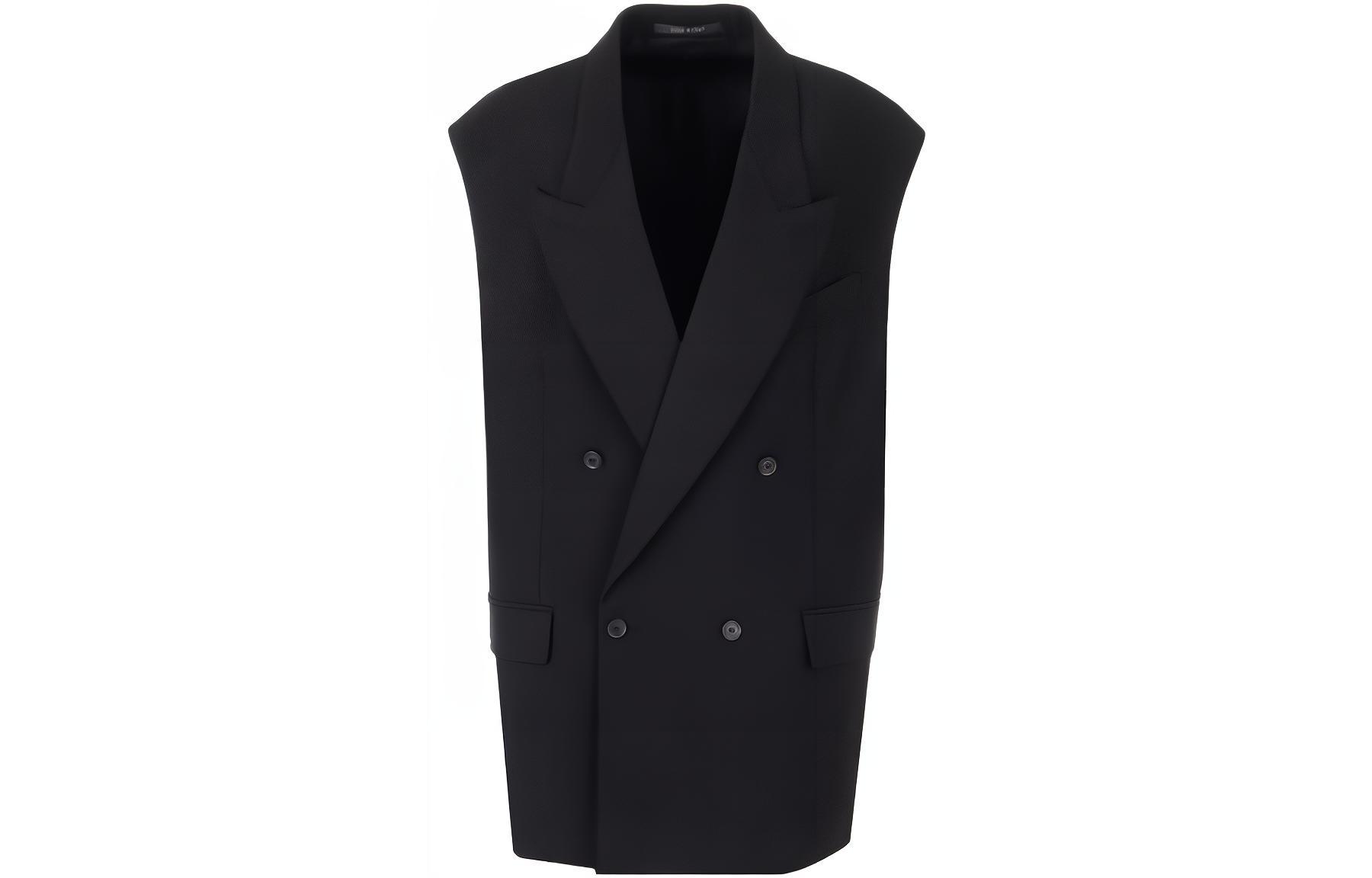 (Women) Balenciaga SS23  Black Solid Double-Breasted Sleeveless Vest. 725198TNT111000