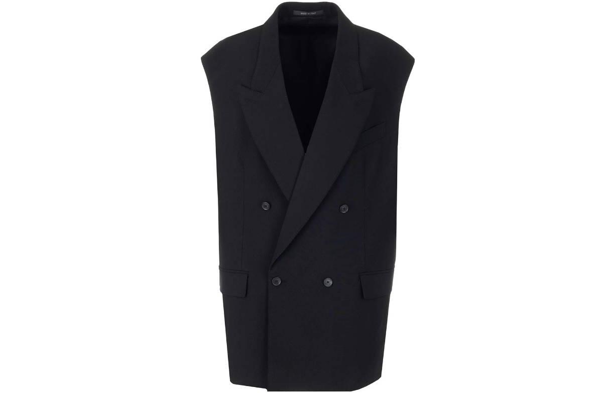 Order (W) Balenciaga SS23 Rompi Hitam Tanpa Lengan Double-Breasted. 725198TNT111000