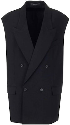 (W) Balenciaga SS23 Rompi Hitam Tanpa Lengan Double-Breasted. 725198TNT111000 Order (W) Balenciaga SS23 Rompi Hitam Tanpa Lengan Double-Breasted. 725198TNT111000