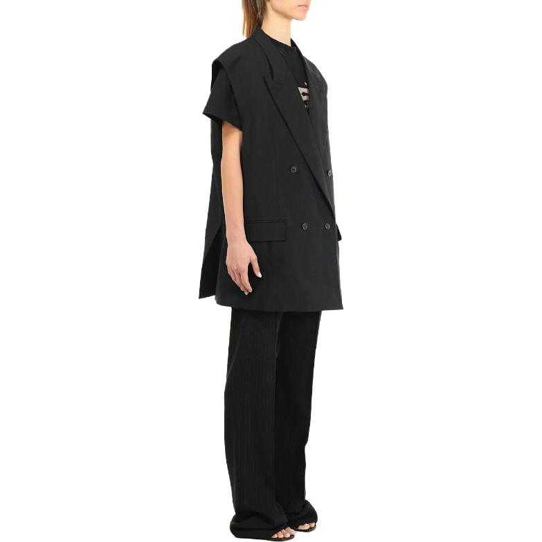 Shop (W) Balenciaga SS23 Rompi Hitam Tanpa Lengan Double-Breasted. 725198TNT111000