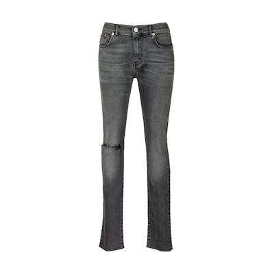 (Women) Balenciaga SS23 Grey Slim-Fit Washed Distressed Button Jeans. 529185TXE121268