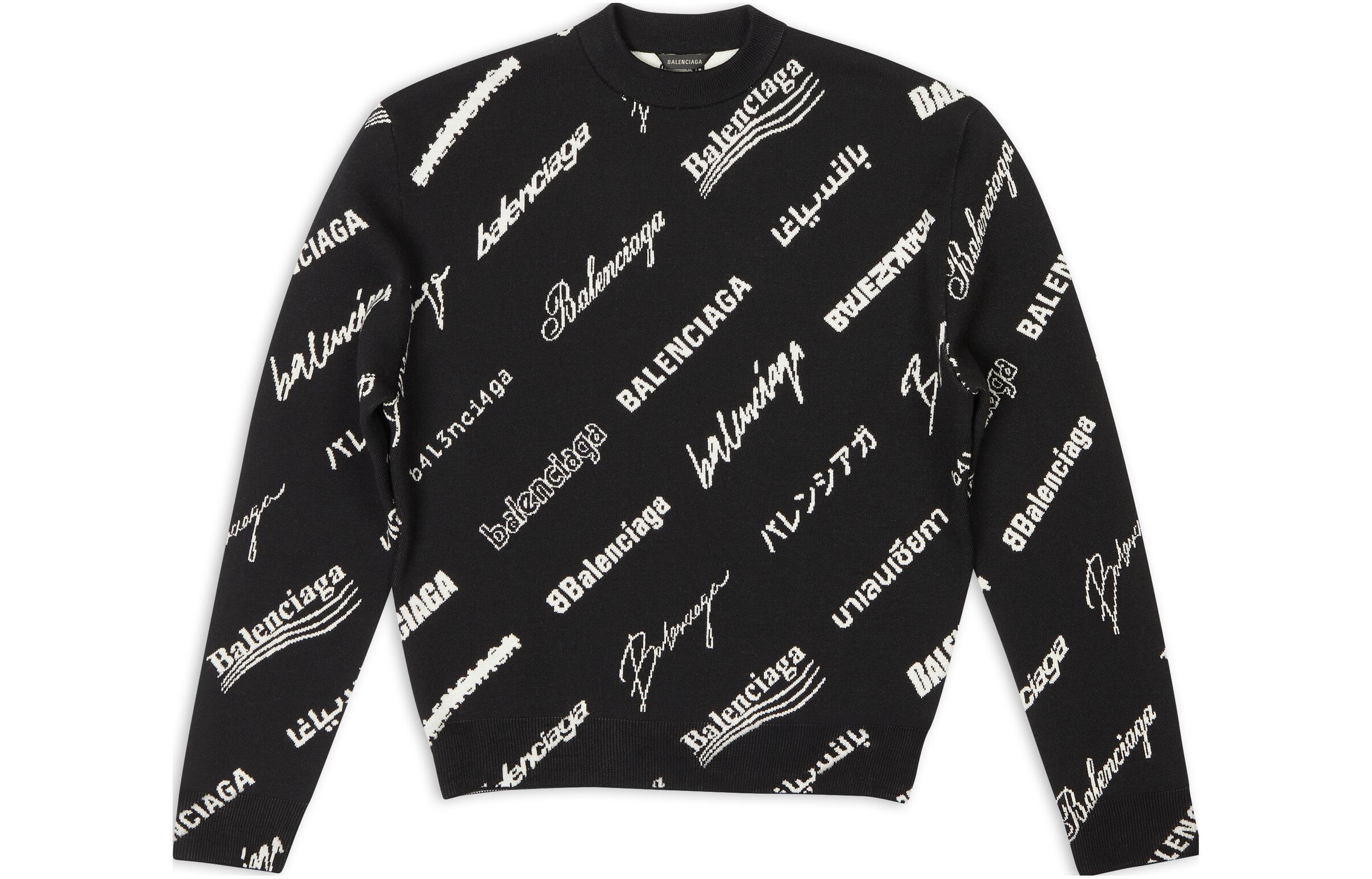 (Women) Balenciaga SS23  Letter Print Crewneck Pullover Sweater Black 724869T16651070