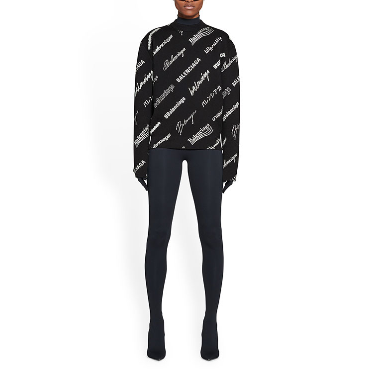 Shop (Women) Balenciaga SS23  Letter Print Crewneck Pullover Sweater Black 724869T16651070