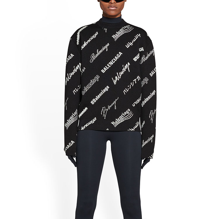 Purchase (Women) Balenciaga SS23  Letter Print Crewneck Pullover Sweater Black 724869T16651070