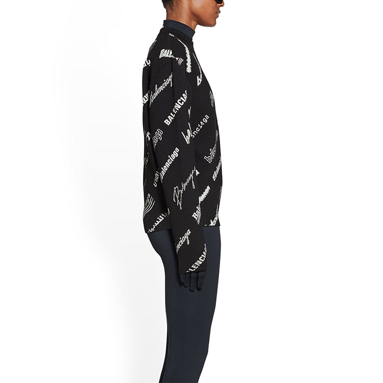 Sizing (Women) Balenciaga SS23  Letter Print Crewneck Pullover Sweater Black 724869T16651070