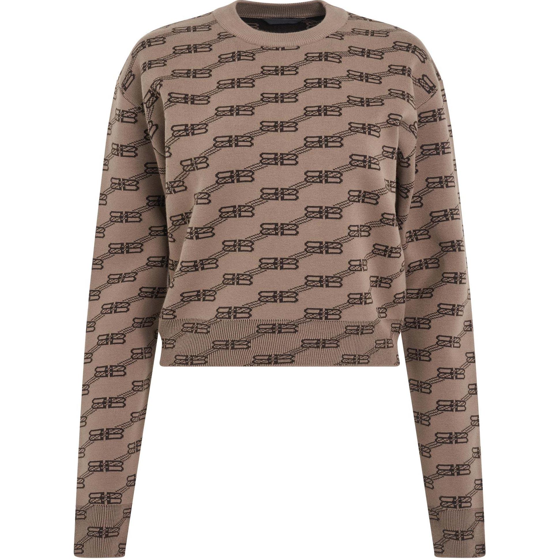 (Women) Balenciaga SS23  Logo Print Brown Sweater - Casual Spring Design. 733863T32539378