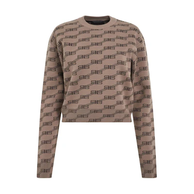 (Women) Balenciaga SS23 Logo Print Brown Sweater - Casual Spring Design. 733863T32539378