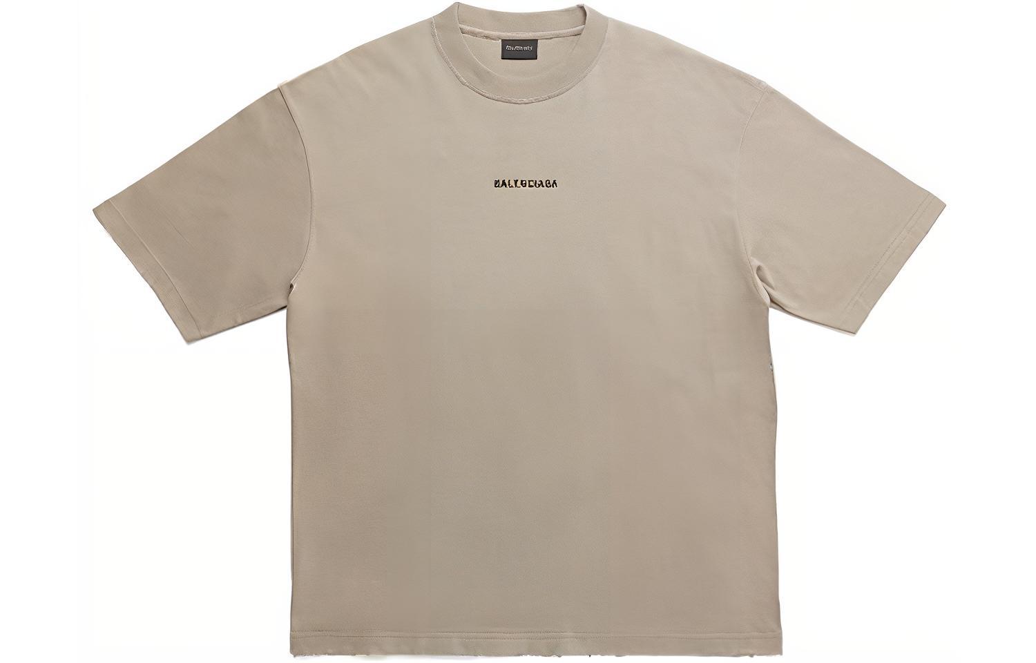 (Women) Balenciaga SS23  Logo Print T-Shirt Khaki Regular Fit Short Sleeve 612965TOVJ89763