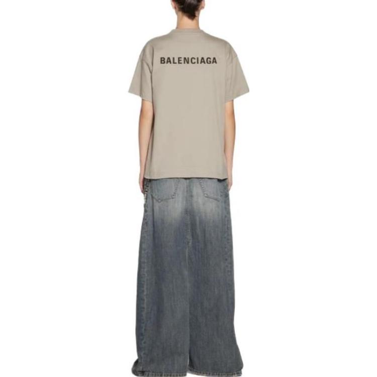 (Women) Balenciaga SS23  Logo Print T-Shirt Khaki Regular Fit Short Sleeve 612965TOVJ89763 圖 5