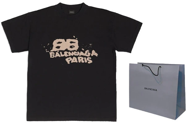 (W) 巴黎世家 SS23 手繪BB標誌印花寬鬆版黑色T恤。 612965TNVN41059 Shop (W) 巴黎世家 SS23 手繪BB標誌印花寬鬆版黑色T恤。 612965TNVN41059