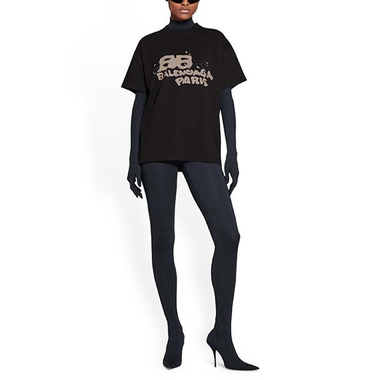 Purchase (W) 巴黎世家 SS23 手繪BB標誌印花寬鬆版黑色T恤。 612965TNVN41059