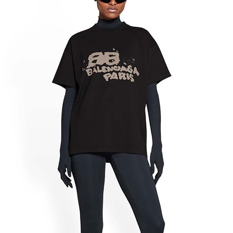 Details for (W) 巴黎世家 SS23 手繪BB標誌印花寬鬆版黑色T恤。 612965TNVN41059