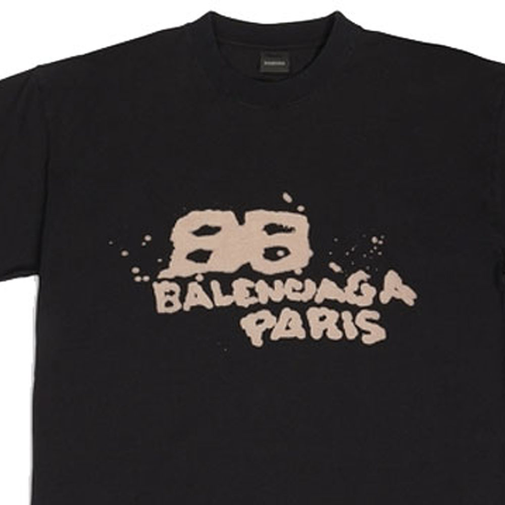 Cheap (W) 巴黎世家 SS23 手繪BB標誌印花寬鬆版黑色T恤。 612965TNVN41059