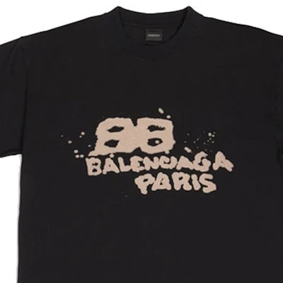 (W) 巴黎世家 SS23 手繪BB標誌印花寬鬆版黑色T恤。 612965TNVN41059 Cheap (W) 巴黎世家 SS23 手繪BB標誌印花寬鬆版黑色T恤。 612965TNVN41059