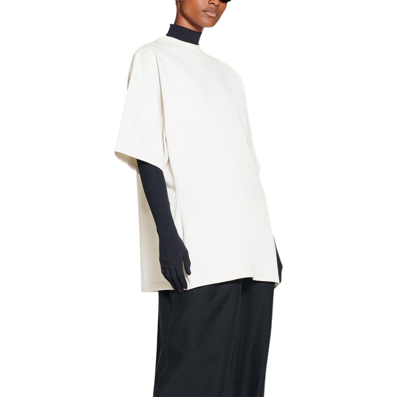 (Women) Balenciaga SS23  Oversized White Logo Embroidered T-Shirt. 724524TNVM79121