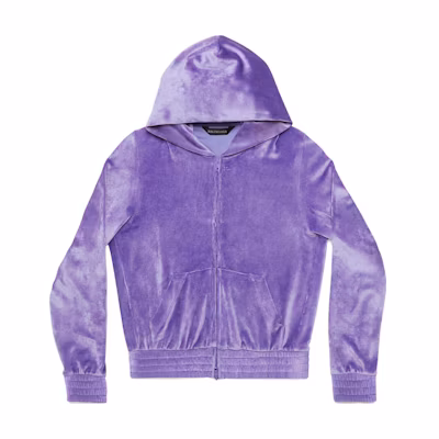 (Women) Balenciaga SS23 Purple Letter Print Zip-Up Long Sleeve Sweatshirt. 751792TOV105310