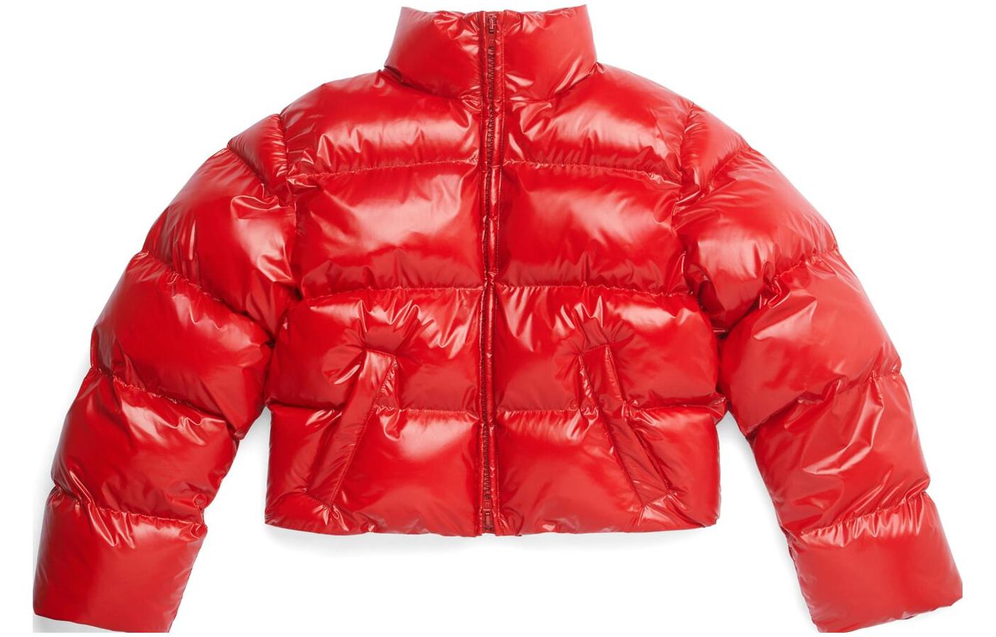 (Women) Balenciaga SS23  Red Cropped Zip-Up Jacket with Stand Collar. 746479TOO066400