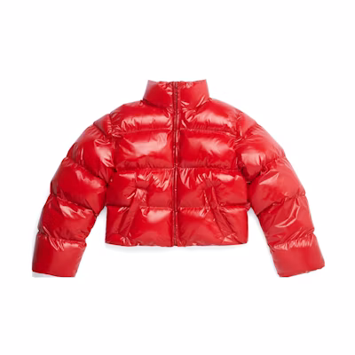 (Women) Balenciaga SS23 Red Cropped Zip-Up Jacket with Stand Collar. 746479TOO066400
