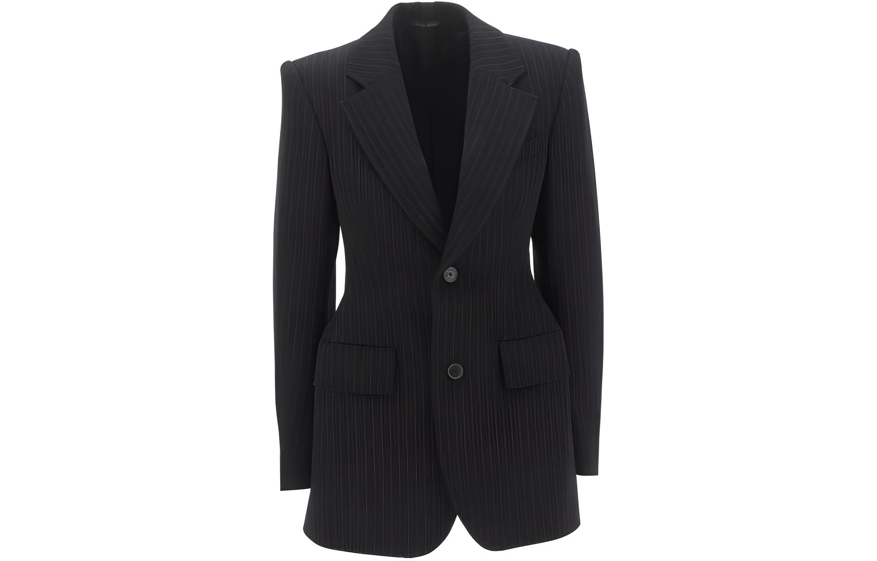 (Women) Balenciaga SS23  Striped Long-Sleeve Button-Up Jacket Black. 725199TNT361070