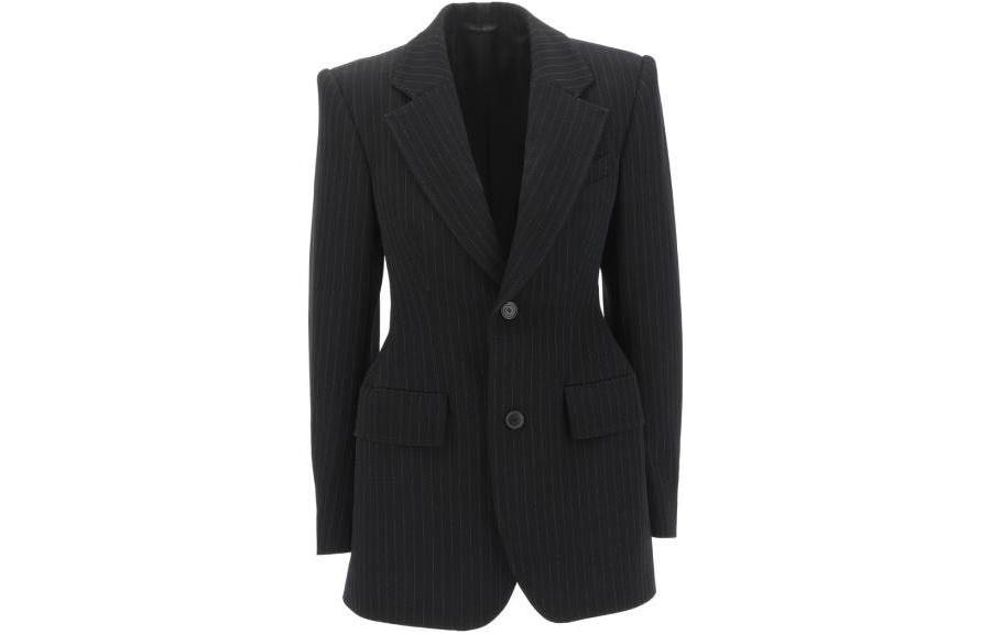 (Women) Balenciaga SS23  Striped Long-Sleeve Button-Up Jacket Black. 725199TNT361070 圖 2