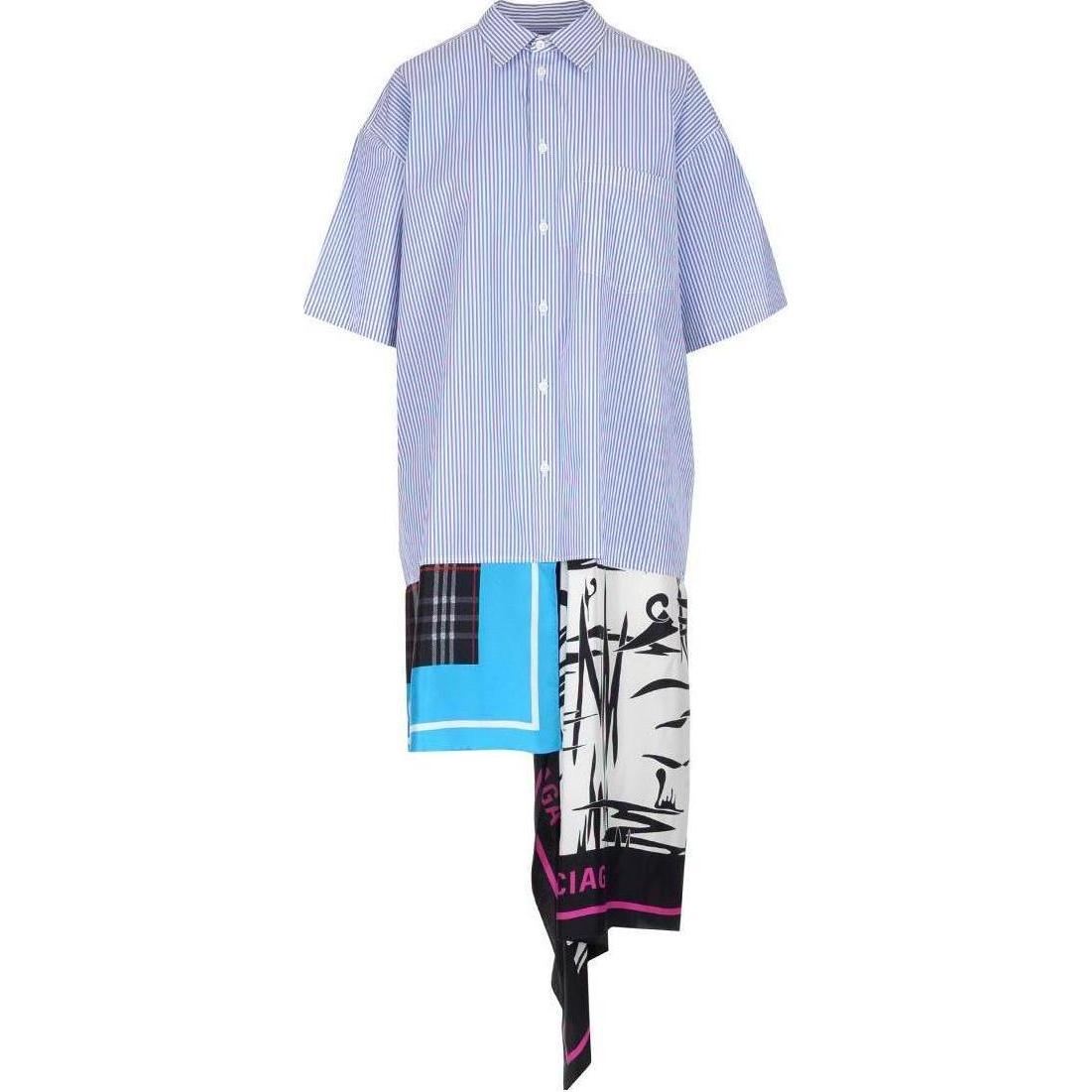 (Women) Balenciaga SS23  Striped Patchwork Single-Breasted Shirt Blue 556248TYB194640