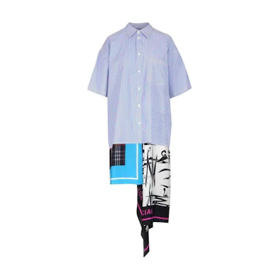 (Women) Balenciaga SS23 Striped Patchwork Single-Breasted Shirt Blue 556248TYB194640