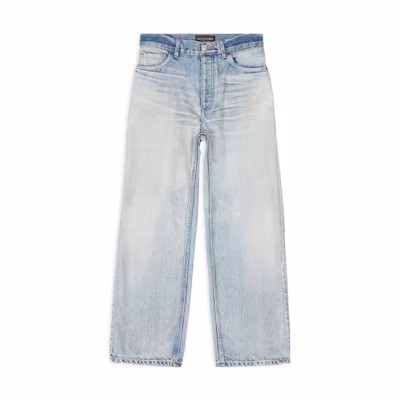 (Women) Balenciaga SS23 Washed Effect Loose Fit Blue Button Jeans. 724725TJW794359