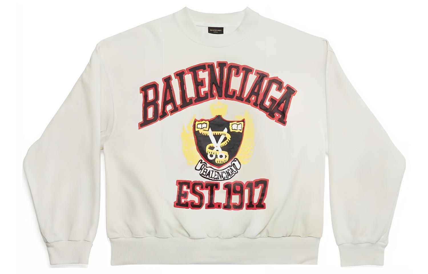 (Women) Balenciaga SS23  White Logo Print Oversized Crewneck Sweatshirt. 697869TOVK29012