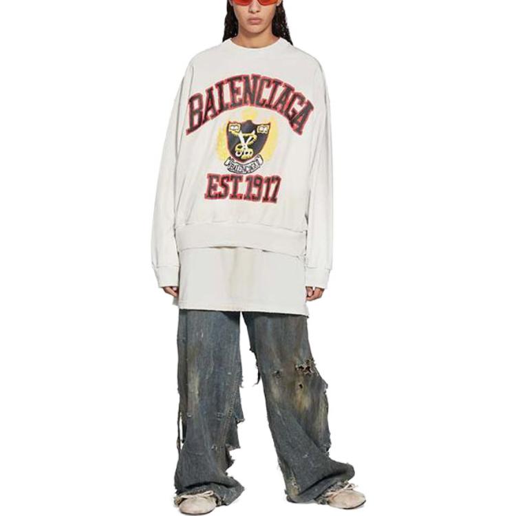 Shop (W) バレンシアガ SS23 ホワイトロゴプリント オーバーサイズ クルーネックスウェット。 697869TOVK29012