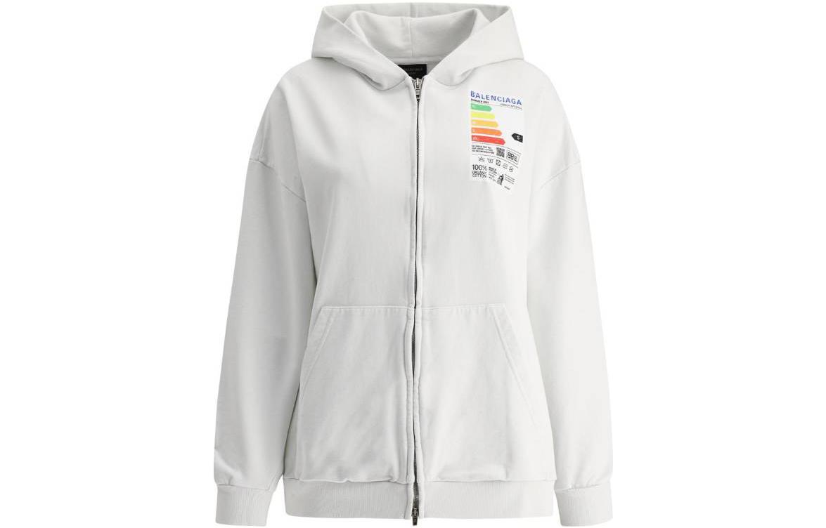 (Women) Balenciaga SS23  White Oversized Hoodie with Letter Print and Zipper. 744454TOVD69012