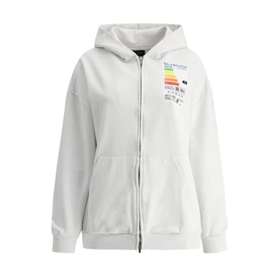 (Women) Balenciaga SS23 White Oversized Hoodie with Letter Print and Zipper. 744454TOVD69012