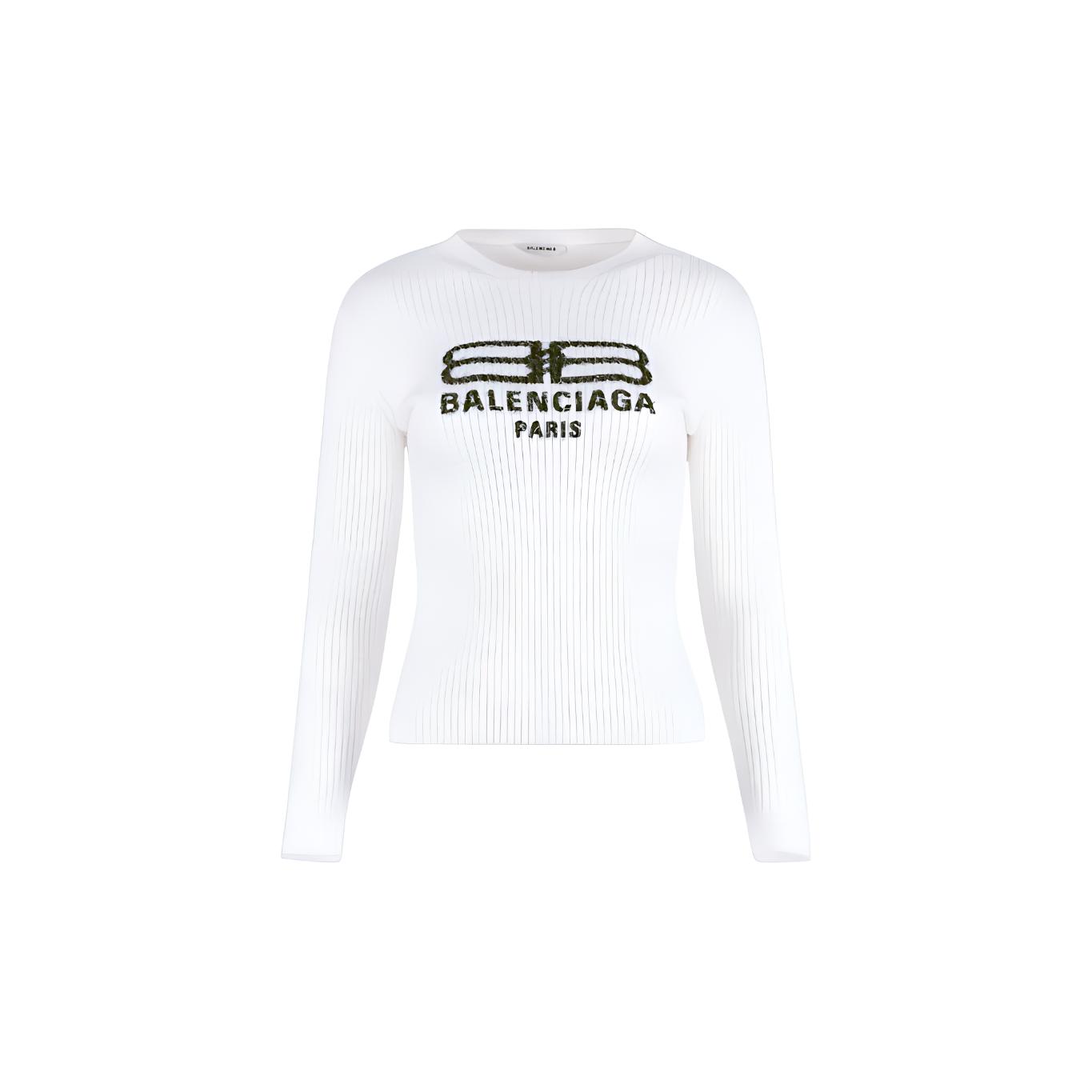 (Women) Balenciaga SS23  White Pullover Sweater with Logo Print Regular Fit. 706311T32509040