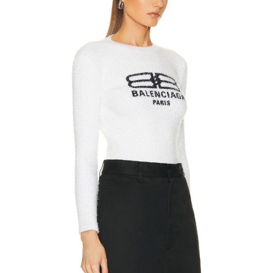 Purchase (Women) Balenciaga SS23  White Pullover Sweater with Logo Print Regular Fit. 706311T32509040