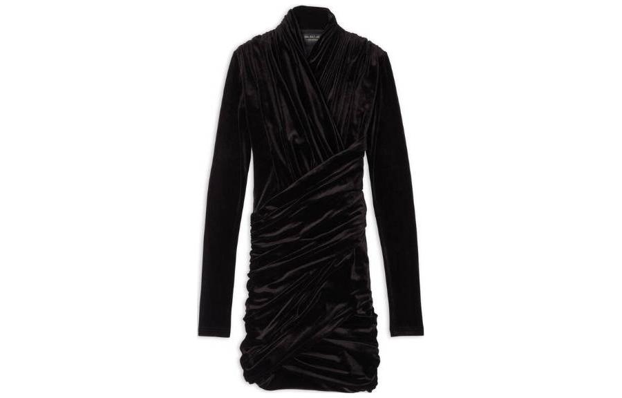 (Women) Balenciaga SS23 Black Minimalist Long Sleeve Casual Dress 725098TKQ221000