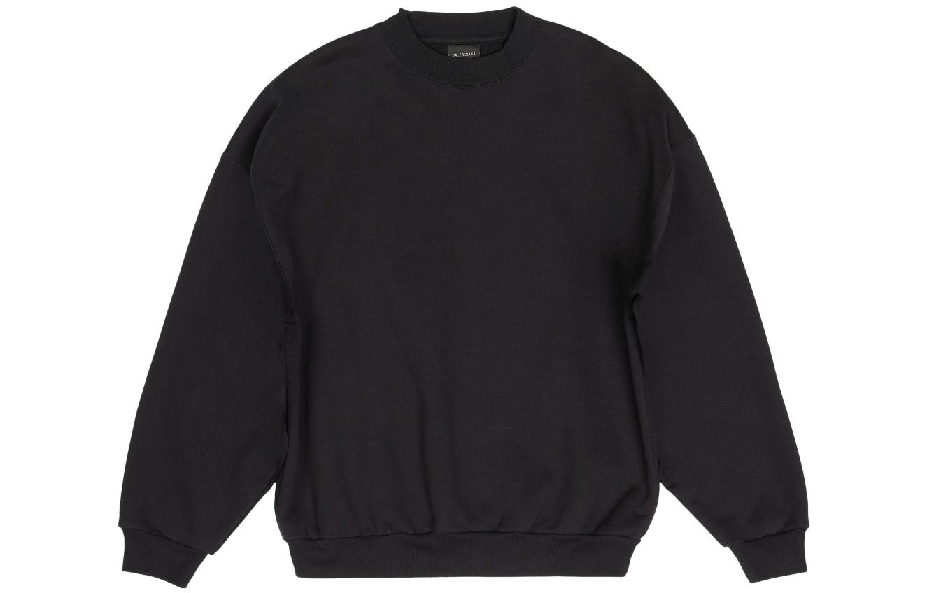 (Women) Balenciaga SS23 Black Oversized Plain Crewneck Pullover Sweatshirt 724544TNVL51000