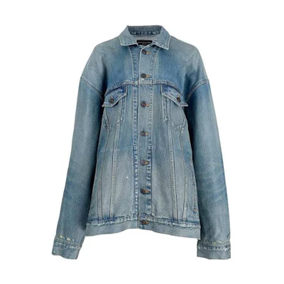 (Women) Balenciaga SS23 Distressed Long Sleeve Denim Jacket Women’s Blue. 721709TNW604268