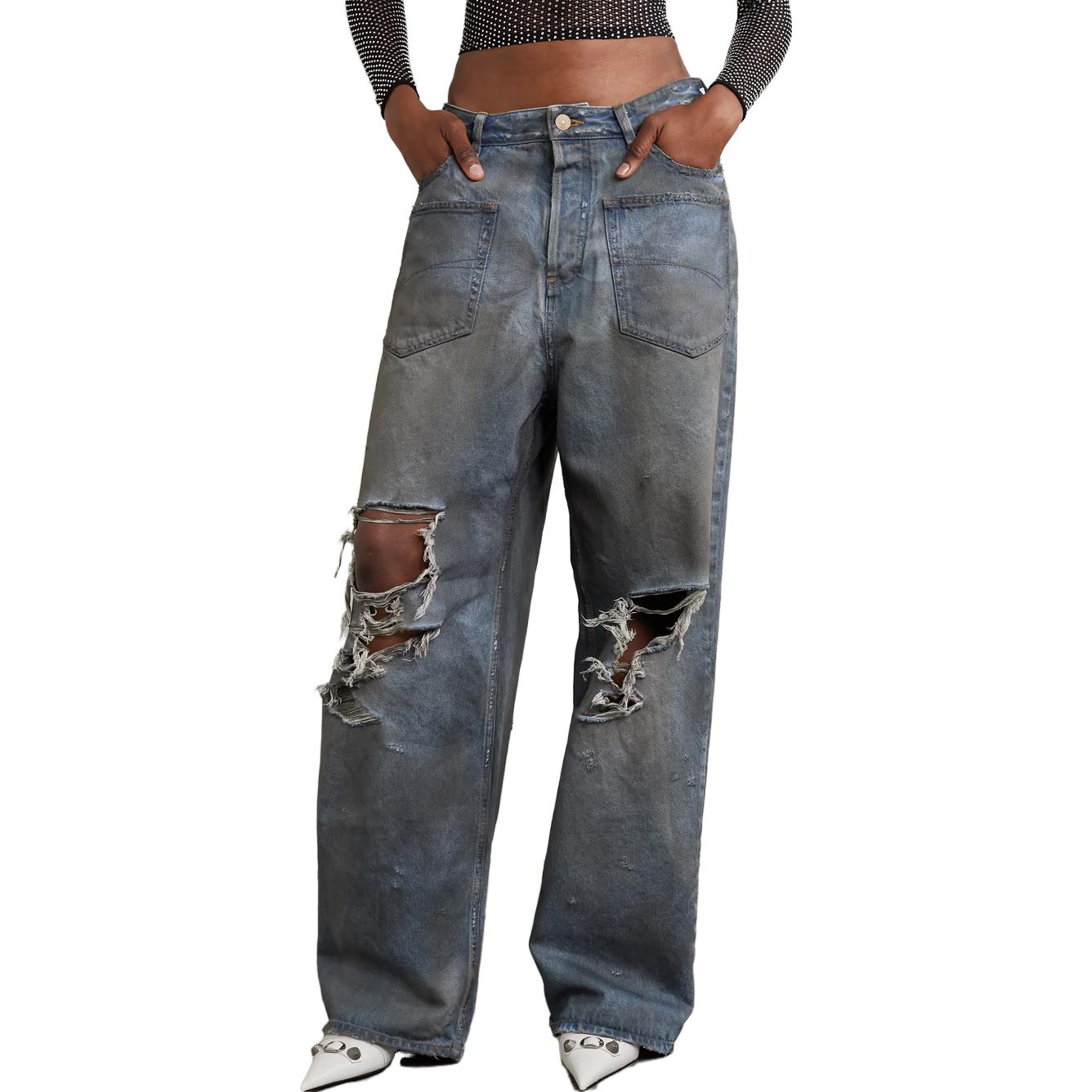 Purchase (W) 巴黎世家SS23蓝色破洞宽松牛仔裤带侧口袋 751111TDW143359