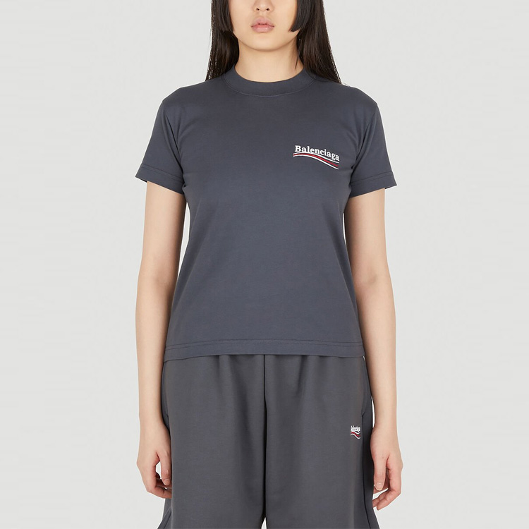 (Women) Balenciaga SS23 Letter Logo Print Crewneck T-Shirt Regular Fit Women’s Dark Grey 612964TKVJ11366 圖 4