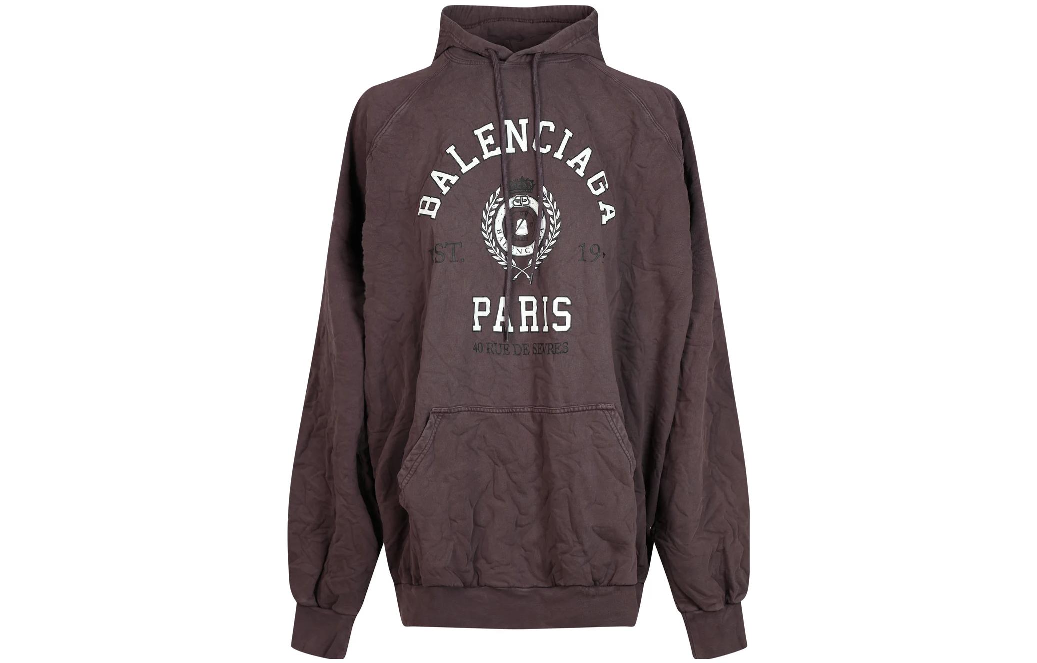 (Women) Balenciaga SS23 Logo Print Crinkled Hoodie Oversized Fit Dark Grey 697879TMV990616