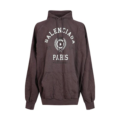 (Women) Balenciaga SS23 Logo Print Crinkled Hoodie Oversized Fit Dark Grey 697879TMV990616