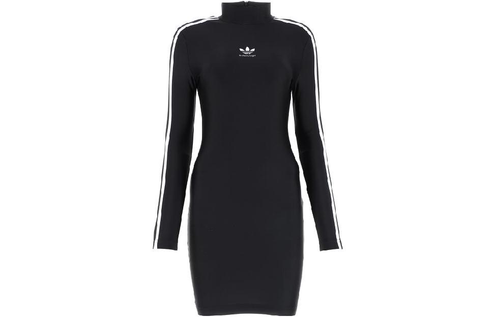 (Women) Balenciaga SS23 Logo Print High Neck Long Sleeve Midi Dress  Black 728939TYK071000