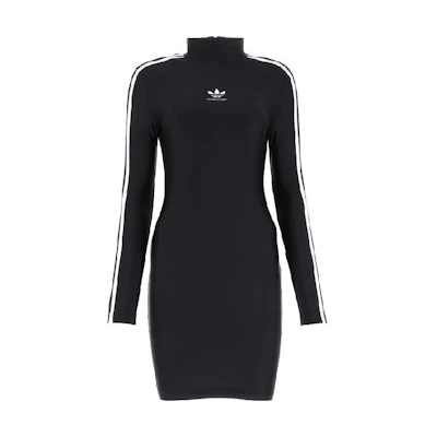 (Women) Balenciaga SS23 Logo Print High Neck Long Sleeve Midi Dress Black 728939TYK071000