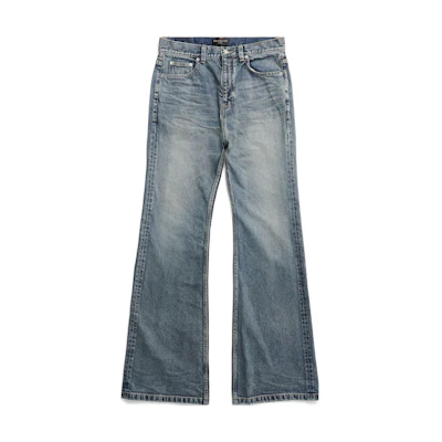 (Women) Balenciaga SS23 Mid-Rise Washed Flared Jeans Women’s Regular Fit Blue. 697829TNW014012