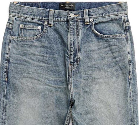 (W) 巴黎世家SS23中腰水洗喇叭牛仔裤 女士常规版型蓝色裤。 697829TNW014012 Cheap (W) 巴黎世家SS23中腰水洗喇叭牛仔裤 女士常规版型蓝色裤。 697829TNW014012