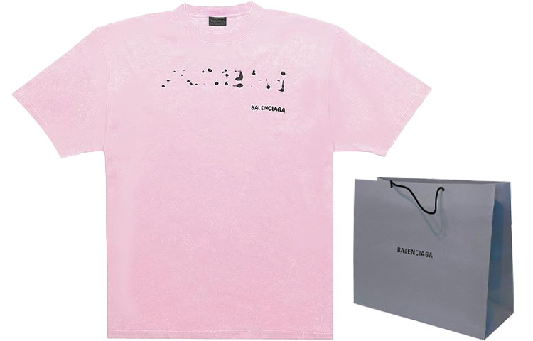 Shop (Women) Balenciaga SS23 Pink Blur Shadow Print Logo Regular Fit  T-Shirt. 641655TOVO53204